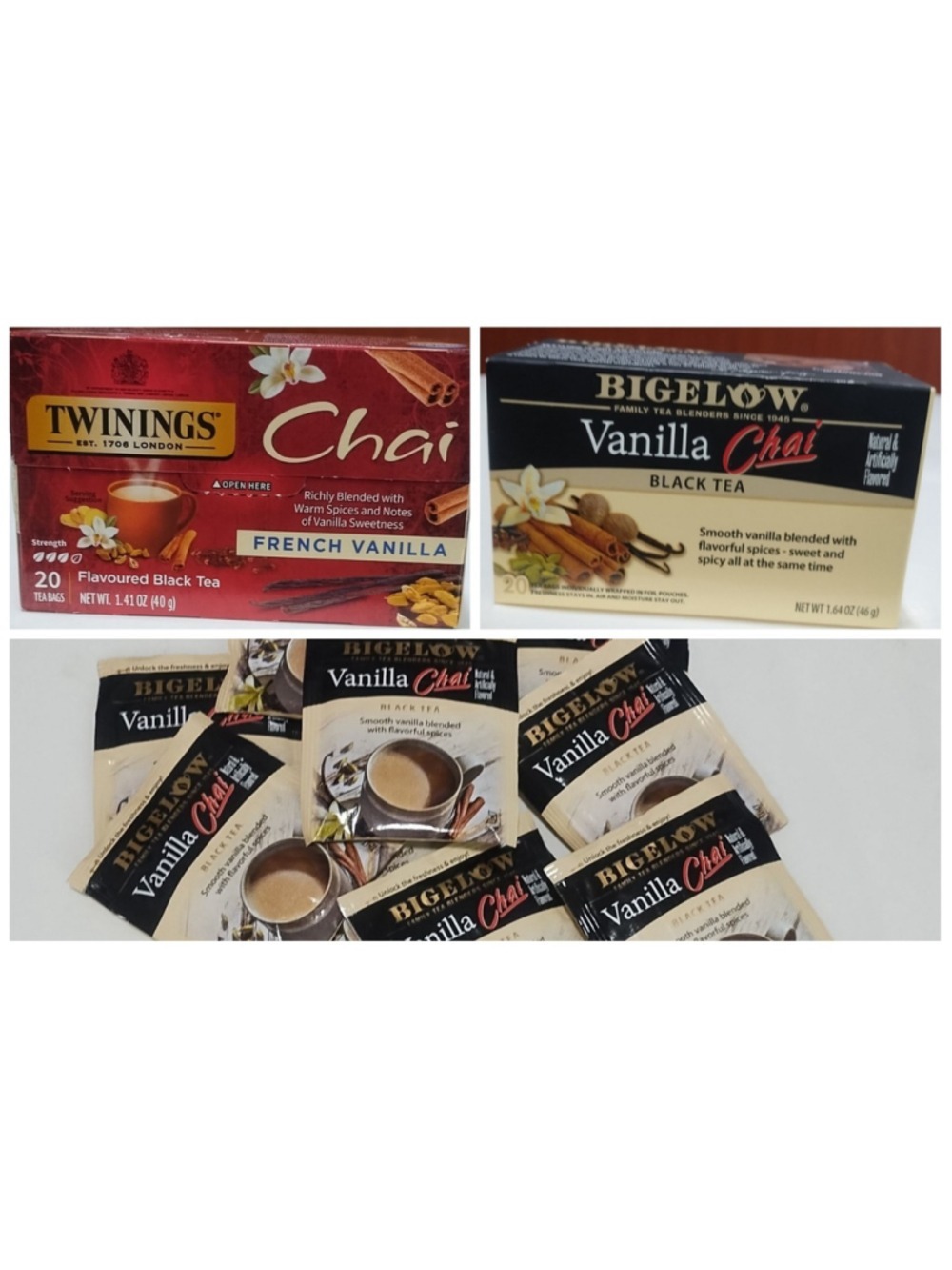 Twinings French Vanilla Chai Bigelow Vanilla Chai Tea Box